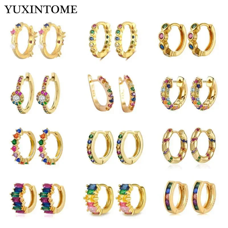 New 925 Sterling Silver Ear Needle Colorful Zircon Retro Hoop Earrings for women Granular Crystal Earrings Fashion Party Jewelry