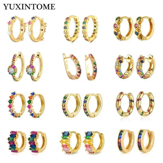 New 925 Sterling Silver Ear Needle Colorful Zircon Retro Hoop Earrings for women Granular Crystal Earrings Fashion Party Jewelry