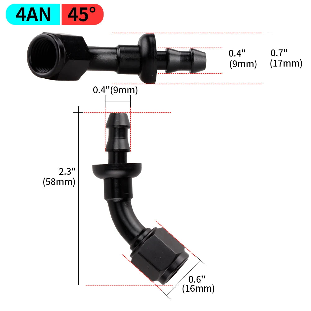 AN4/AN6/AN8/AN10/AN12 Straight 0/45/90/180 Degree Female Swivel to Push Lock Hose End Fitting Oil Fuel Hose End Adaptor Kit
