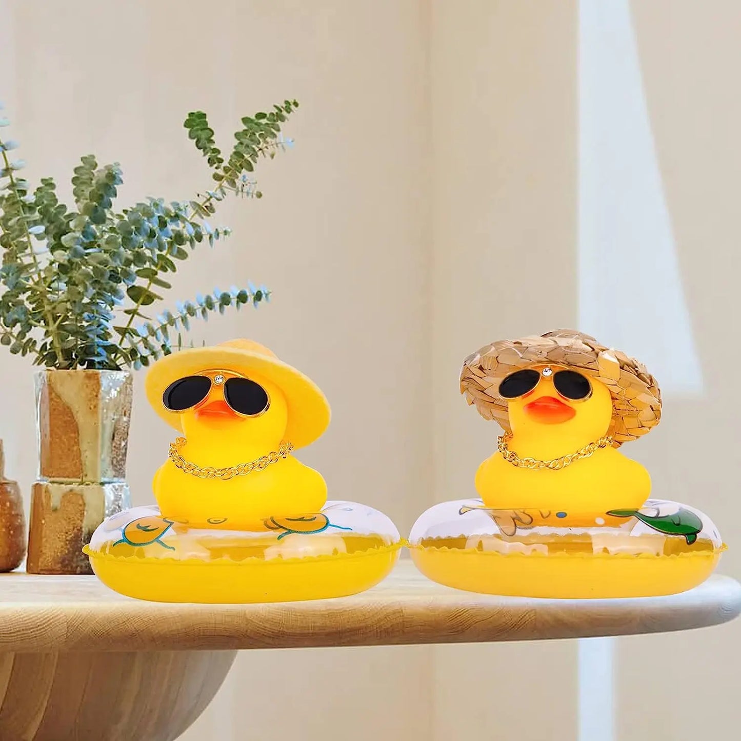 2 Set Car Duck Mini Car Dashboard Yellow Rubber Duckies Toy Jeep Duck Party Favor Car Decoration Table Ornament Car Accessory