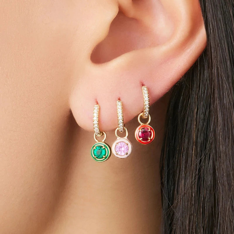 925 Sterling Silver Ear Needle Fashion Rose Red Hoop Earrings for Women Red Enamel Star/Heart Pendant Earrings Luxury Jewelry
