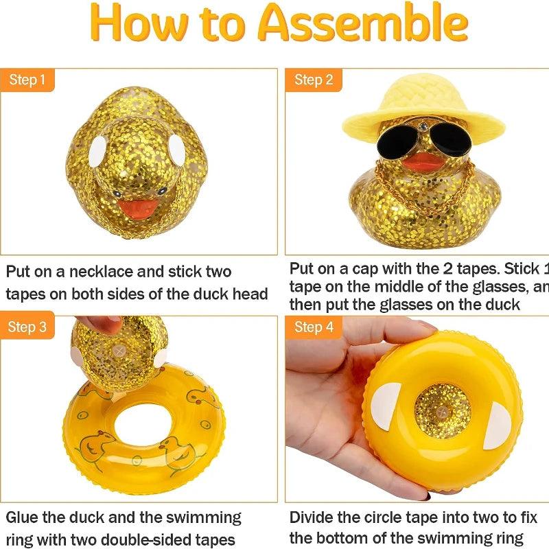 Car Duck Ornament Dashboard Decorations Rubber Duck Car for Car Dashboard Accessories with Swim Ring Sunglasses Hat and Necklace