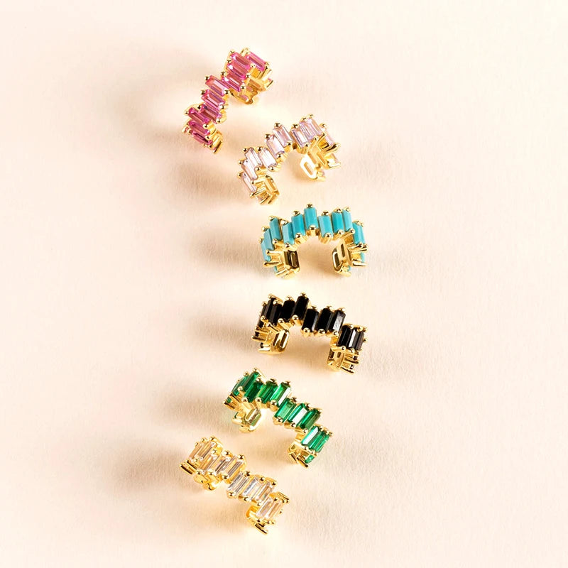 1PC Pave Color Crystal Ear Cuff Gold Metal Ear Clip for Women Adjustable C Shape Without Piercing Cuff Earring Fashion Jewelry