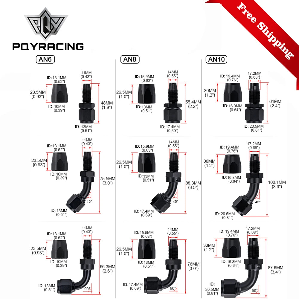 1 Pieces Oil Hose End Adaptor Kit Oil Fuel Swivel Hose End Fitting AN4 AN6 AN8 AN10 Straight 45 90 180 Degree
