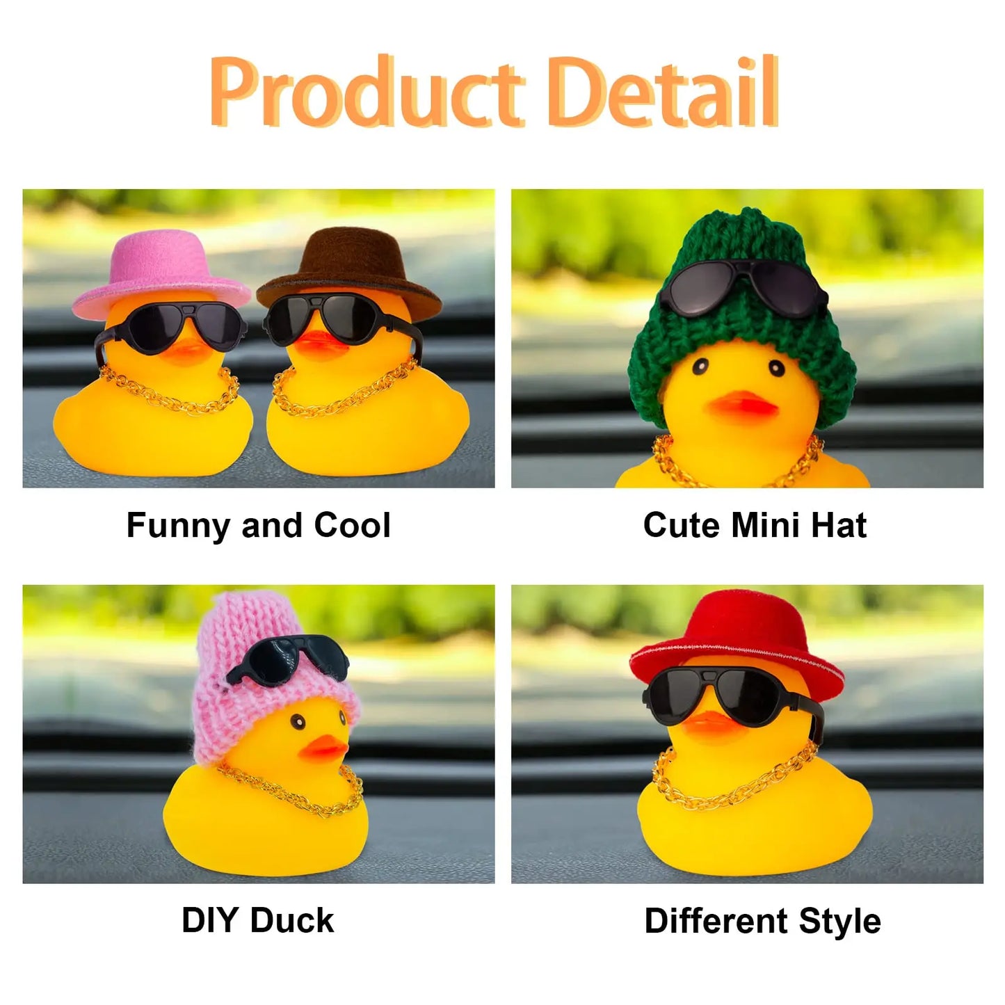 2 Set Car Duck Mini Car Dashboard Yellow Rubber Duckies Toy Jeep Duck Party Favor Car Decoration Table Ornament Car Accessory