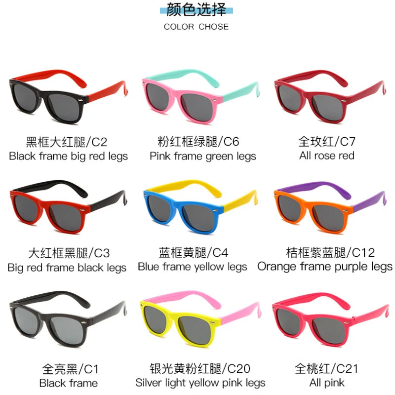 Fashion Polarized Sunglasses for Kid Silicone Safety Glasses Gift for Children Baby UV400 Eyewear Boys Girls Square Sun Glasses
