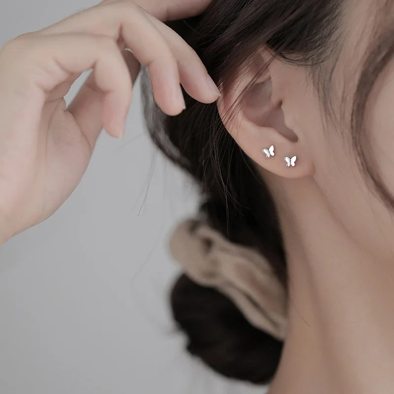 925 Sterling Silver Cute Mini Butterfly Small Stud Earrings Children Girl Simple Romantic Piercing Jewelry Accessories