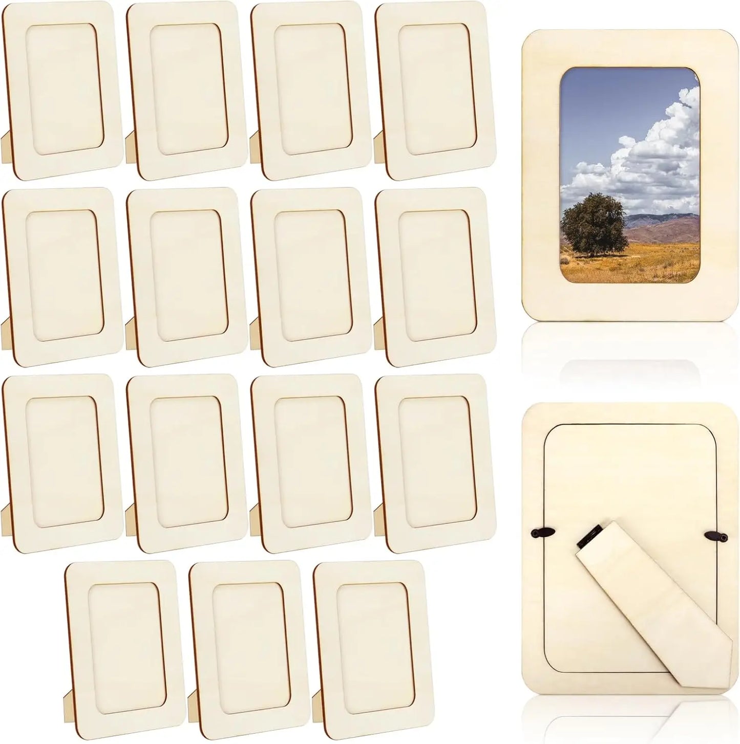 15/6pc wood craft photo frames, photo DIY wooden photo frames, unfinished standing photo frames, wooden decorations