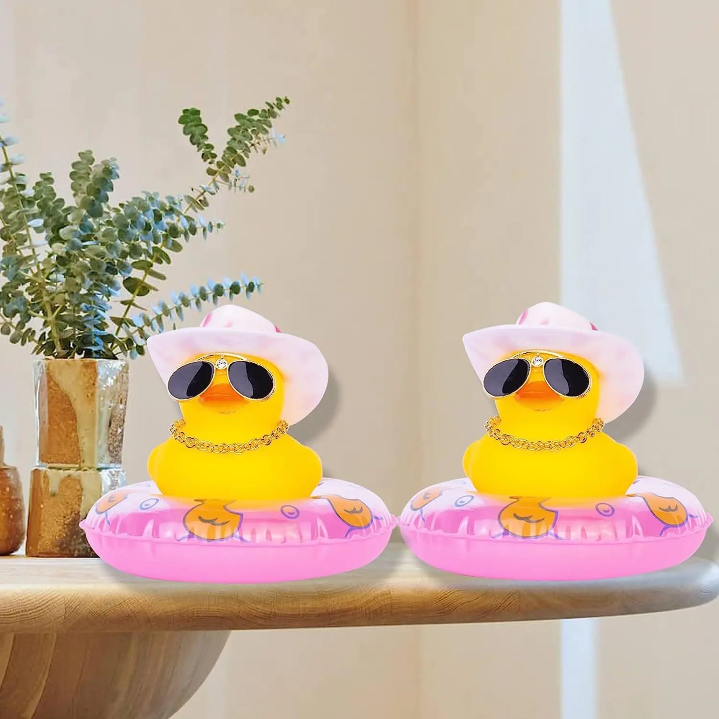 2 Set Car Duck Mini Car Dashboard Yellow Rubber Duckies Toy Jeep Duck Party Favor Car Decoration Table Ornament Car Accessory