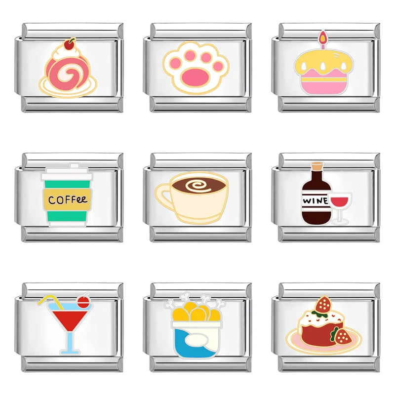 Cartoon Cute Cake Bread Cheese Sweet Girls Lovely Ice Cream Drink Italian Charm Links Fit 9mm Bracelet Making DIY Jewelry Gifts