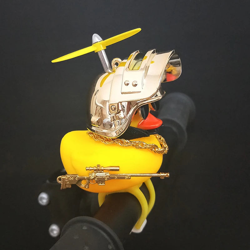 Cute Rubber Duck Toy Car Ornaments Yellow Duck Car Dashboard Decorations Bike Gadgets with Propeller Helmet Car Accessories