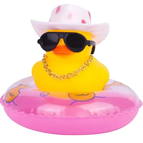 Cowboy Duck Car Dashboard Decorations Rubber Duck  with Cool Accessories Mini Swim Ring Sun Hat Sunglasses Scarf or Necklace