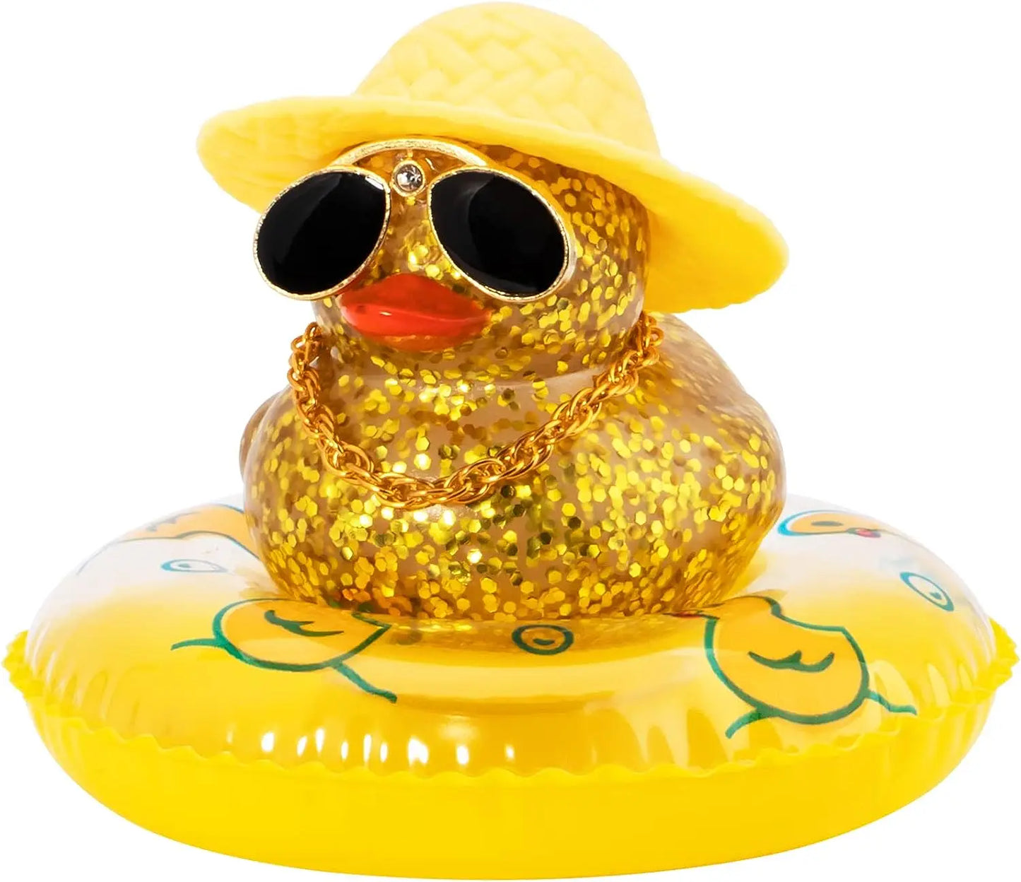 Car Duck Ornament Dashboard Decorations Rubber Duck Car for Car Dashboard Accessories with Swim Ring Sunglasses Hat and Necklace