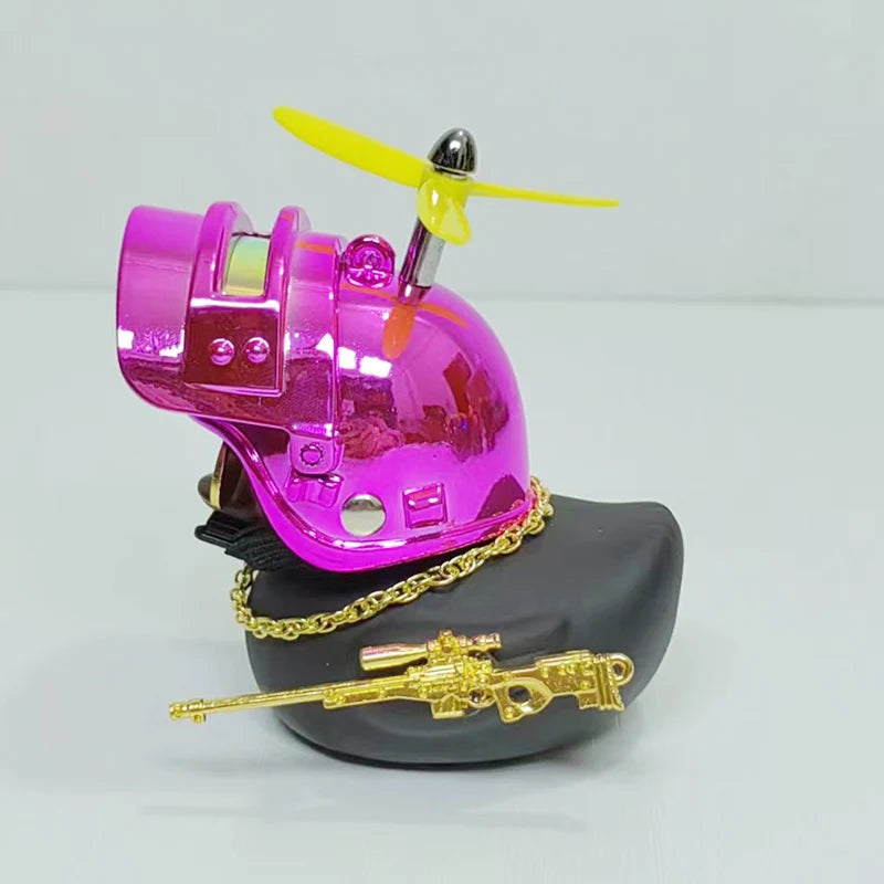 Black Rubber Duck Car Duck With Weapon Helmet Propeller Broken Wind Duckling Bike Motor Riding Cycling Decoration Accessories