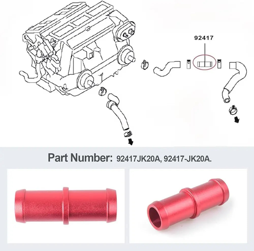 1PC Aluminum Heater Hose Connector Compatible with 370Z Infiniti G35 G37 QX50 Q60 Q70 M35 M37 Replacement 92417-JK20A