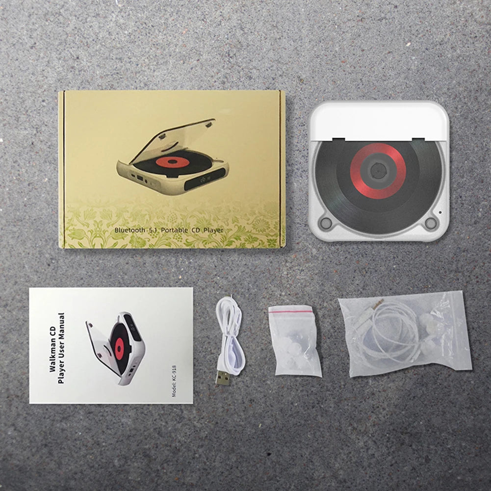 CD Player A-B Repeat Bluetooth-Compatible CD Player USB AUX Playback Car CD Player Memory Function 1200 MAh Battery for Home Car