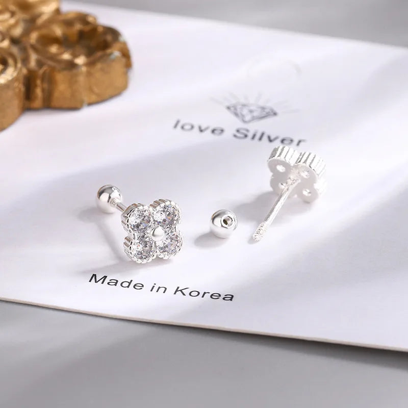 925 Sterling Silver Four Round Zircon Small Stud Earrings For Women Piercing Luxury Elegant High Fine Jewelry