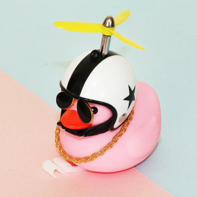 High Quality Pink Rubber Duck Bike Ornament with Sunglasses, gold Chain, propeller for Car Dashboard Bicycle Motorcycle Helmet
