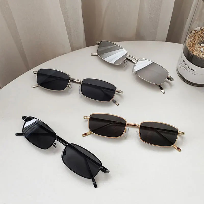 New Vintage Small Rectangle Sunglasses Men Women Fashion Punk Square Sun Glasses Brand Metal Frame Black Driving Eyewear