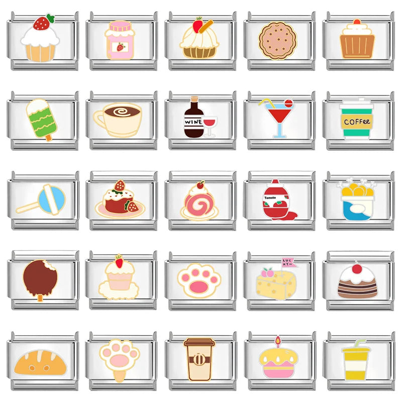 Cartoon Cute Cake Bread Cheese Sweet Girls Lovely Ice Cream Drink Italian Charm Links Fit 9mm Bracelet Making DIY Jewelry Gifts