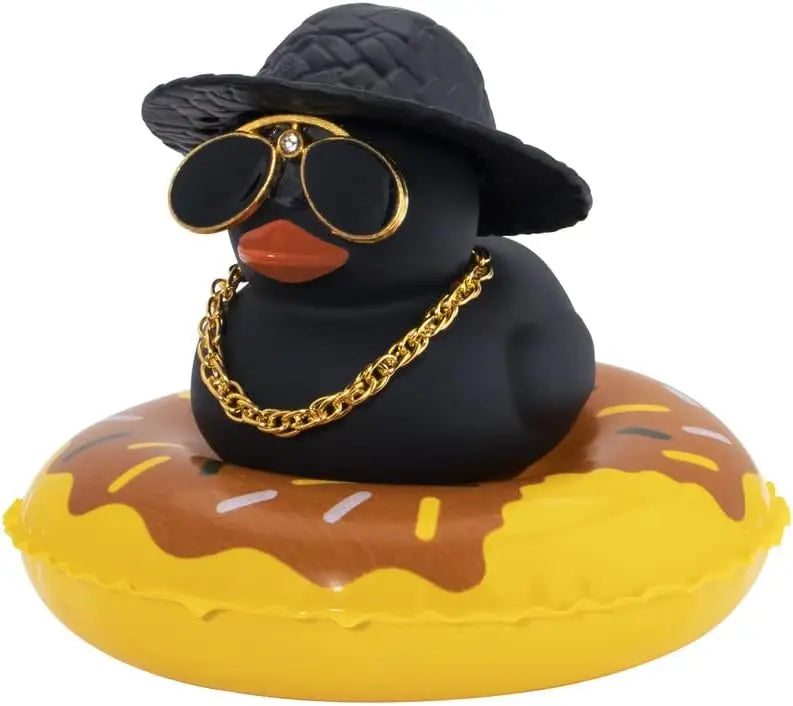 Car Duck Ornament Dashboard Decorations Rubber Duck Car for Car Dashboard Accessories with Swim Ring Sunglasses Hat and Necklace