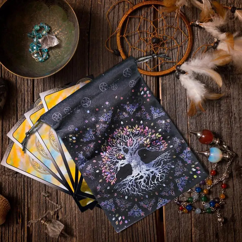 Moon Phase Pattern Tarot Pouch With Drawstrings Flannel Tarot Deck Storage Bag For Tarot Accessories Oracle Decks Dice Runes