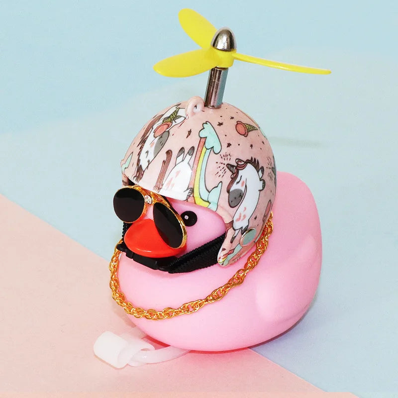 High Quality Pink Rubber Duck Bike Ornament with Sunglasses, gold Chain, propeller for Car Dashboard Bicycle Motorcycle Helmet