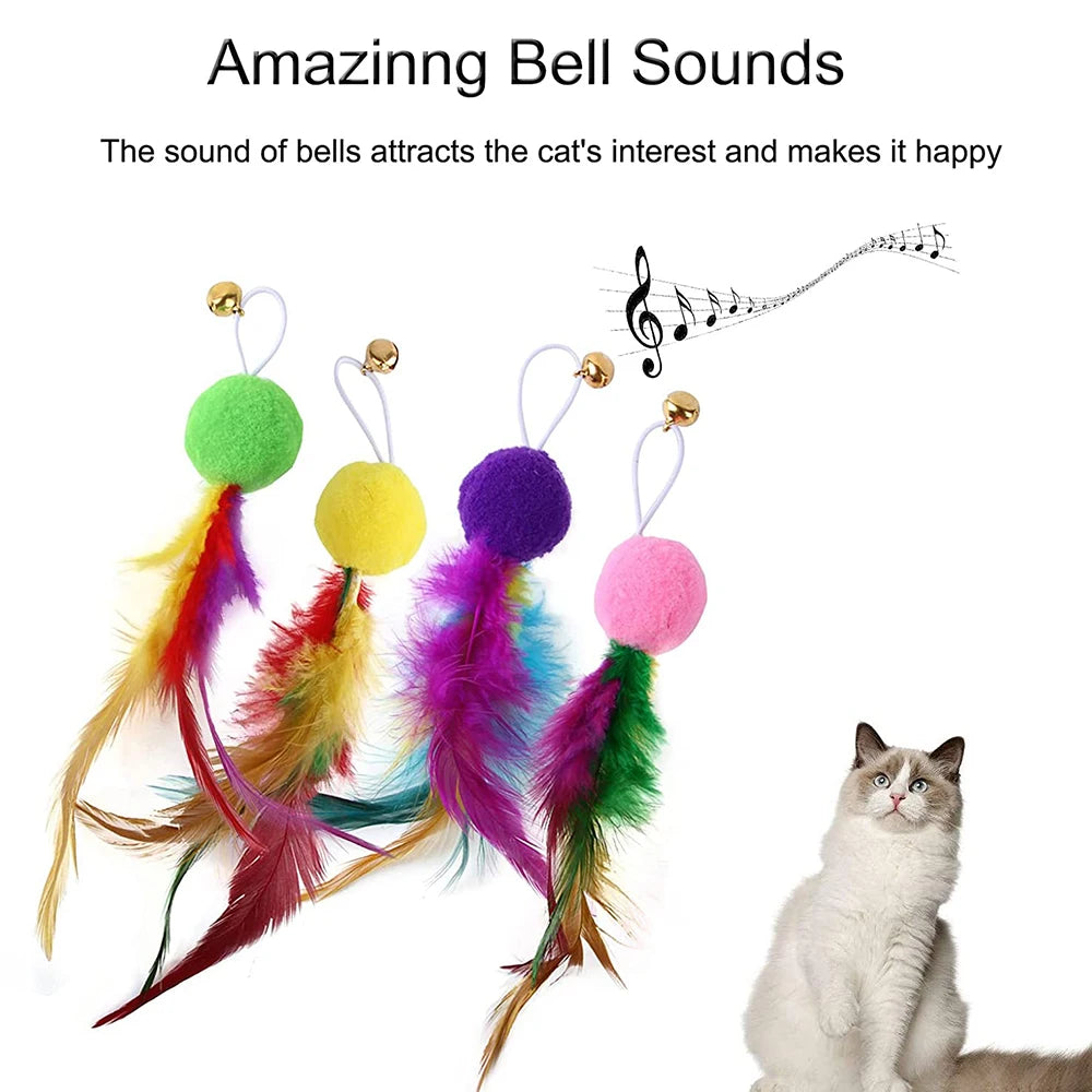 10pcs Cat Wand Toy Refills Cat Feather Toys Accessories for Cat Fishing Pole Assorted Teaser Refills with Bell for Indoor Kitten