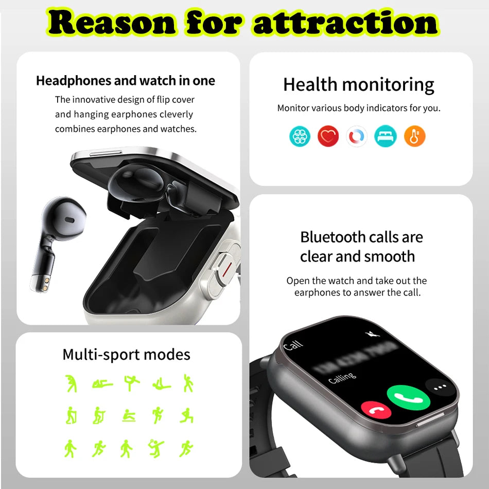 New GPS Smart Watch TWS 2-in-1Headset BT Call Heart Rate Blood Pressure Health Monitoring Watch Headphones Play Music Smartwatch