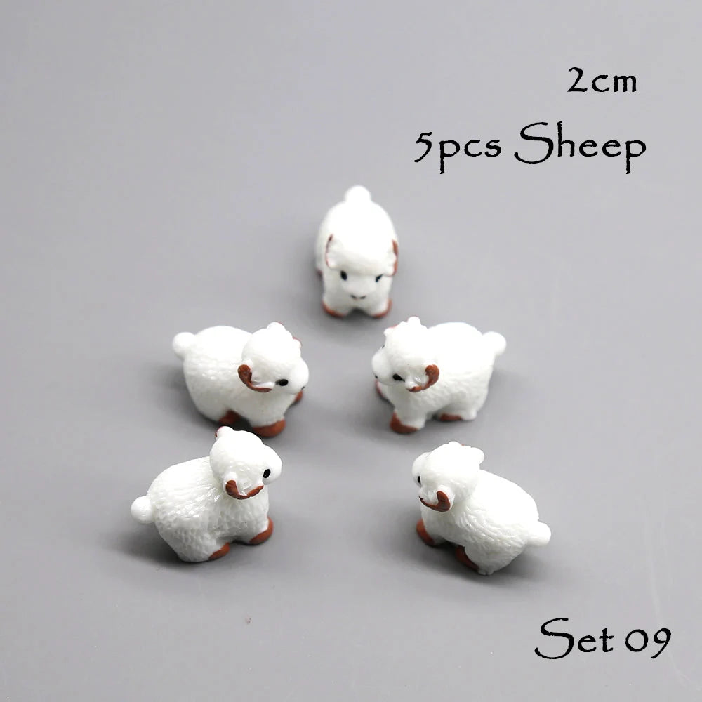 5pcs Miniature Animals Chick Sheep Turtle Puppy Fairy Garden Toy Aquarium Decoration Duck DIY Handicraft Accessories 1-3cm