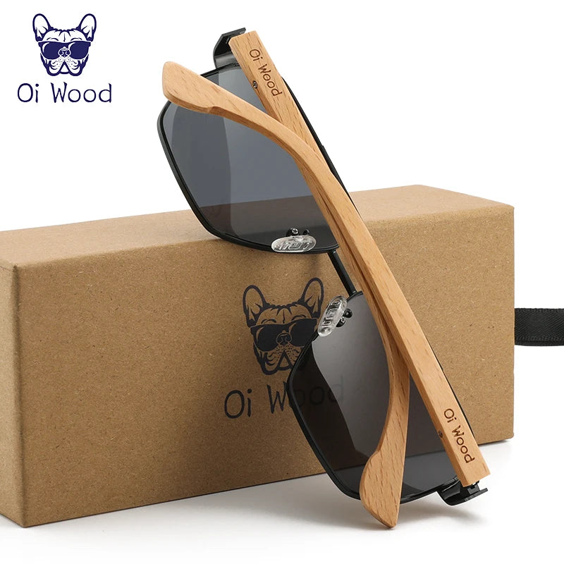 Wood Sunglasses For Men Women Square Metal Sun Glasses Blue Lens UV Protection New Eyewear 9006