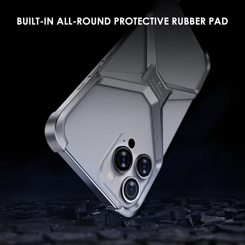 Aluminium Alloy X Shape Removable Frameless Phone Case For iPhone 14 15 Pro Max Metal Heat Dissipation shockproof Armor Cover 
