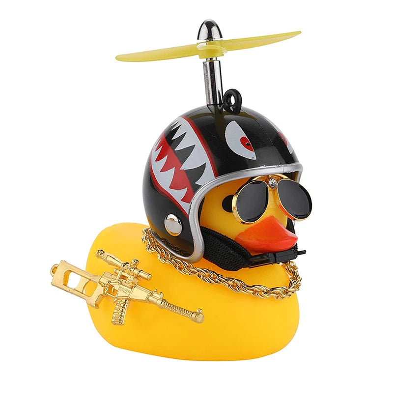Cute Rubber Duck Toy Car Ornaments Yellow Duck Car Dashboard Decorations Bike Gadgets with Propeller Helmet Car Accessories