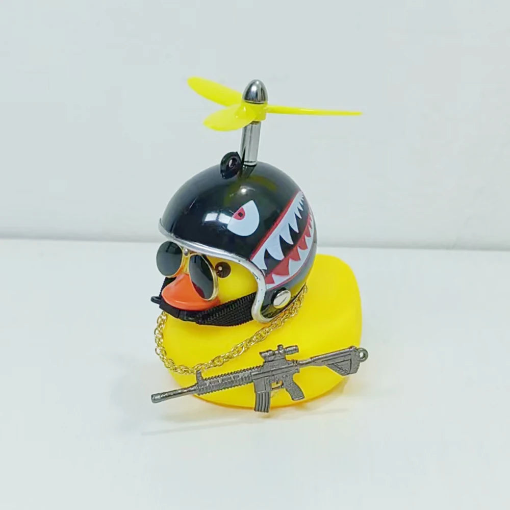 Black Rubber Duck Car Duck With Weapon Helmet Propeller Broken Wind Duckling Bike Motor Riding Cycling Decoration Accessories