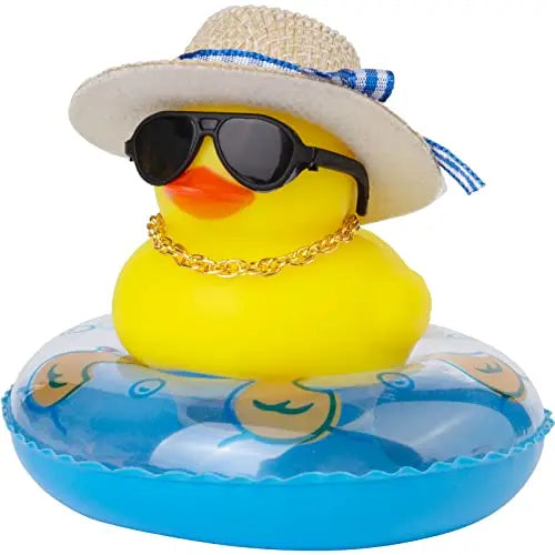 Cowboy Duck Car Dashboard Decorations Rubber Duck  with Cool Accessories Mini Swim Ring Sun Hat Sunglasses Scarf or Necklace