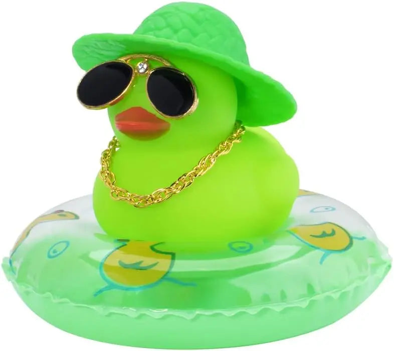 Car Duck Ornament Dashboard Decorations Rubber Duck Car for Car Dashboard Accessories with Swim Ring Sunglasses Hat and Necklace