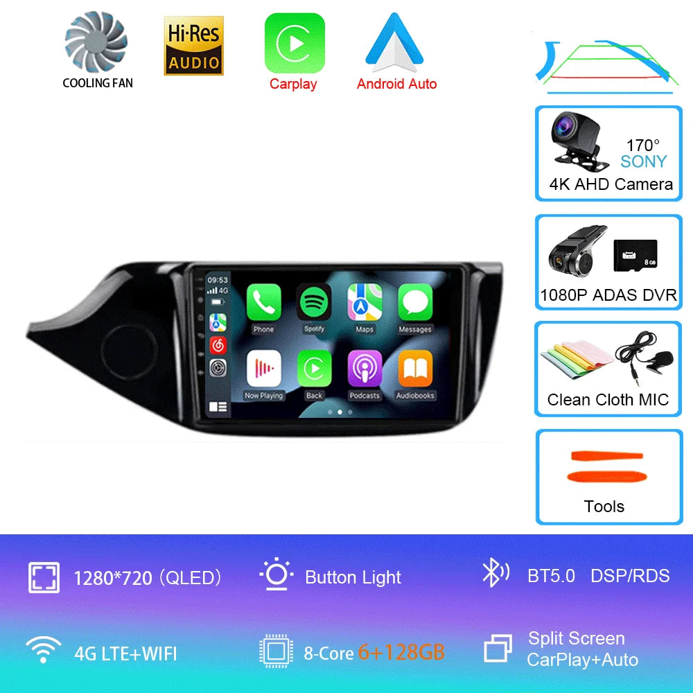Android 14 Carplay Car Radio For Kia Ceed Cee'd 2 JD 2012-2018 Navigation GPS Multimedia Player WiFi+4G stereo BT 360 Camera DSP