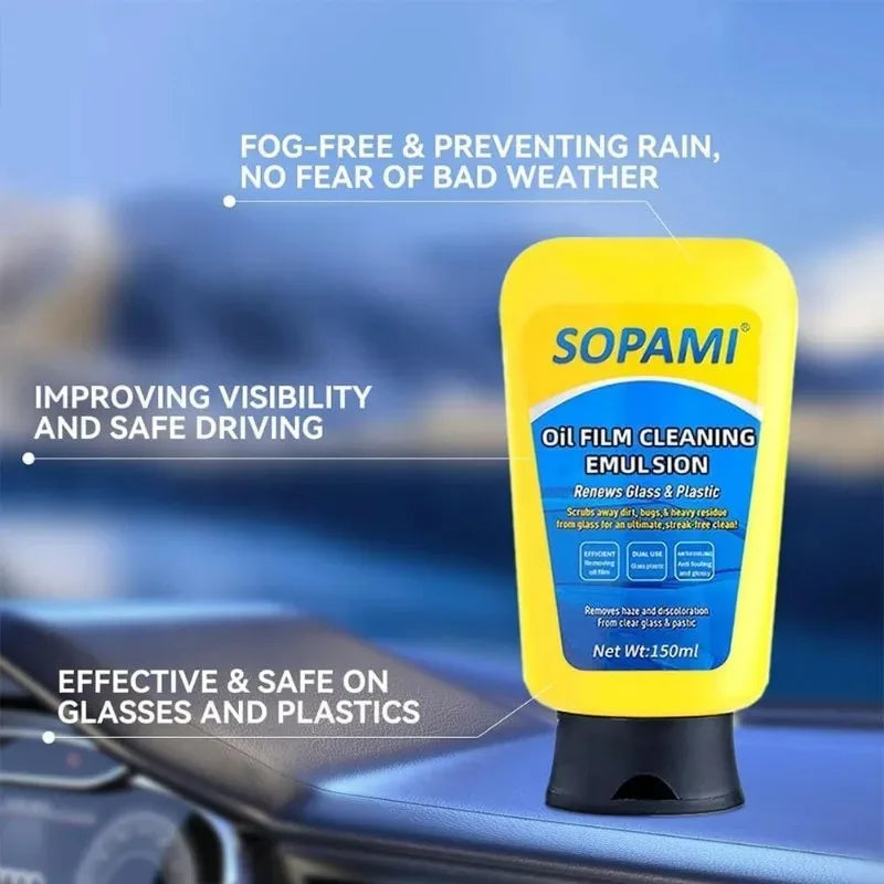150ml Car Glass Oil Film Cleaning Agent Glass Coating Remover Paste Waterproof Anti-Glare Glass Window Cleaner Cream with Sponge