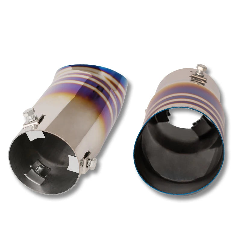 Universal Inlet 68mm Exhaust Muffler Pipe Stainless Steel Chrome Brunt Blue Car Tail Throat Trim Rear Car Accessories