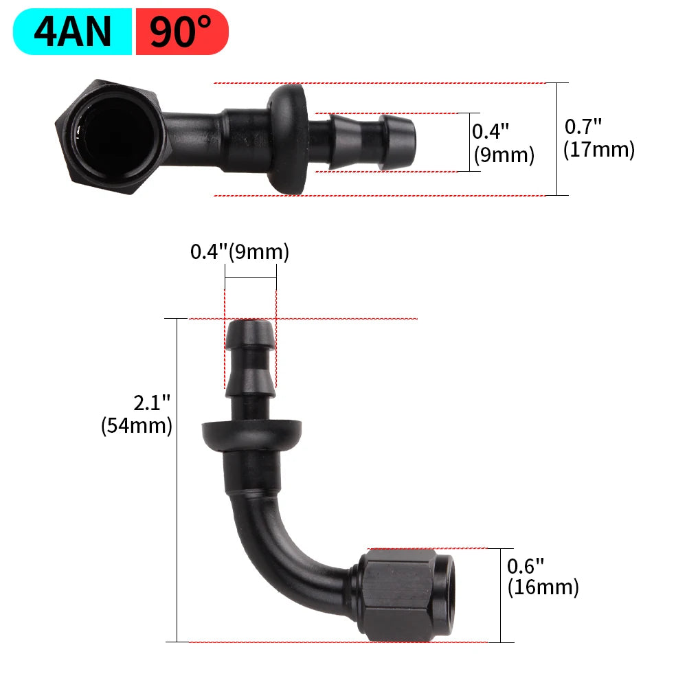 AN4/AN6/AN8/AN10/AN12 Straight 0/45/90/180 Degree Female Swivel to Push Lock Hose End Fitting Oil Fuel Hose End Adaptor Kit