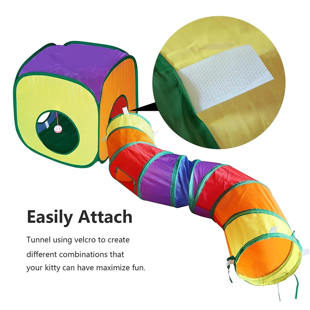 Cat Tunnel Toy and Cubes Combo Cat Tunnels for Indoor Cat with Play Ball Interactive Crinkle Collapsible Tent and Cubes Cat Tube