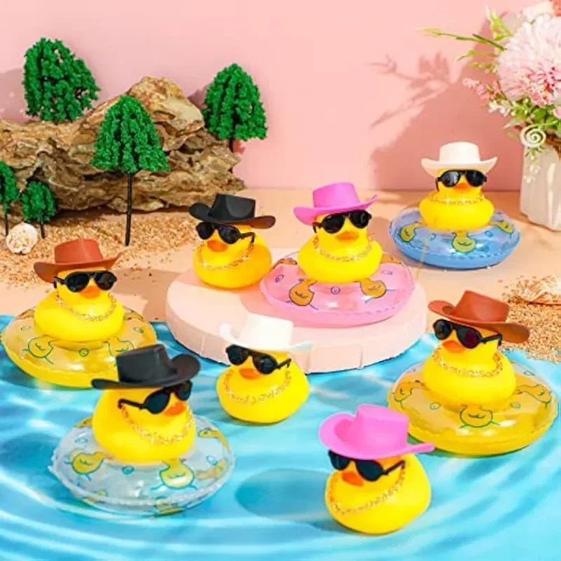 30 Sets Kawaii Car Decoration Duck Rubber Ducky with Swim Ring Bath Toy for Kids Float and Squeak Mini Ducks Party Supplies