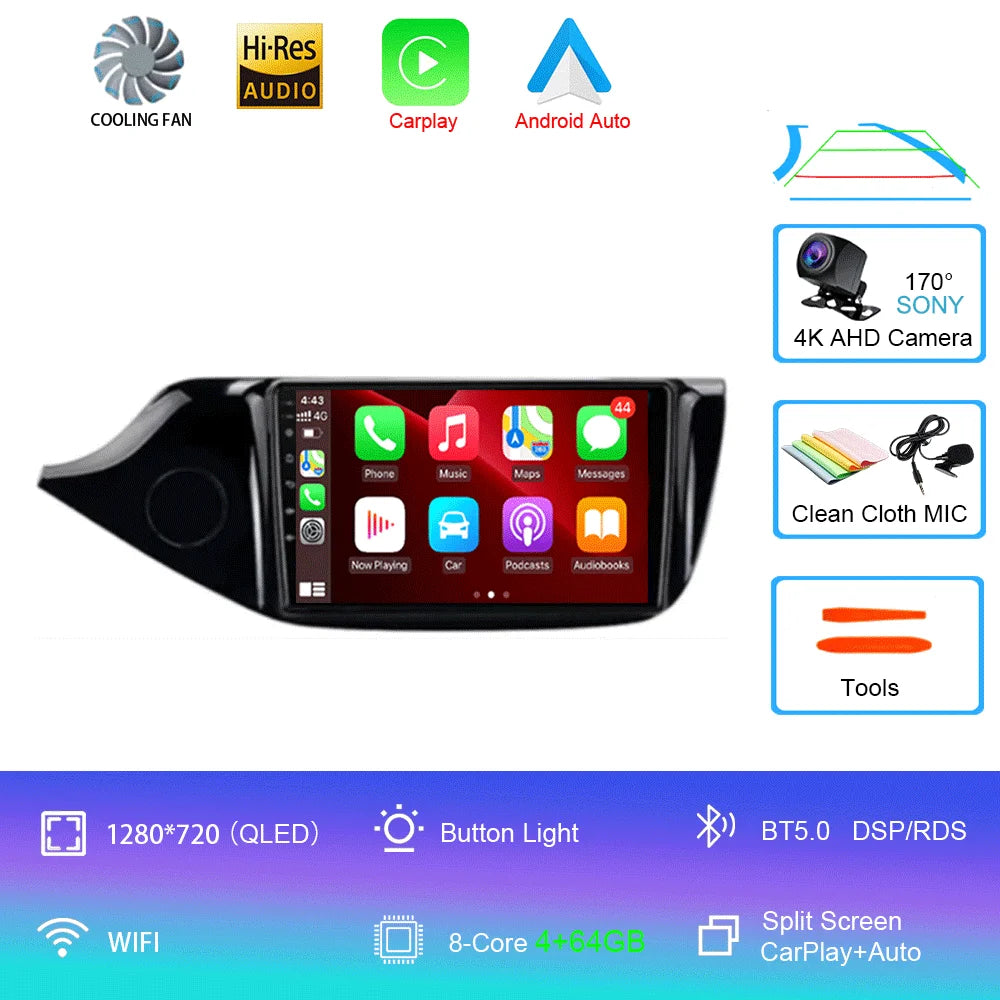 Android 14 Carplay Car Radio For Kia Ceed Cee'd 2 JD 2012-2018 Navigation GPS Multimedia Player WiFi+4G stereo BT 360 Camera DSP