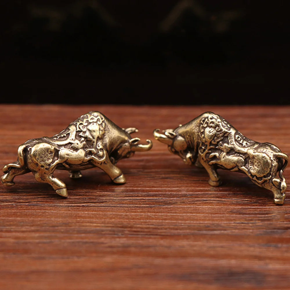 Car Decoration Miniature Ornaments Retro Brass Bull Sculpture Office Desk Rich Cow Creative Small Gifts