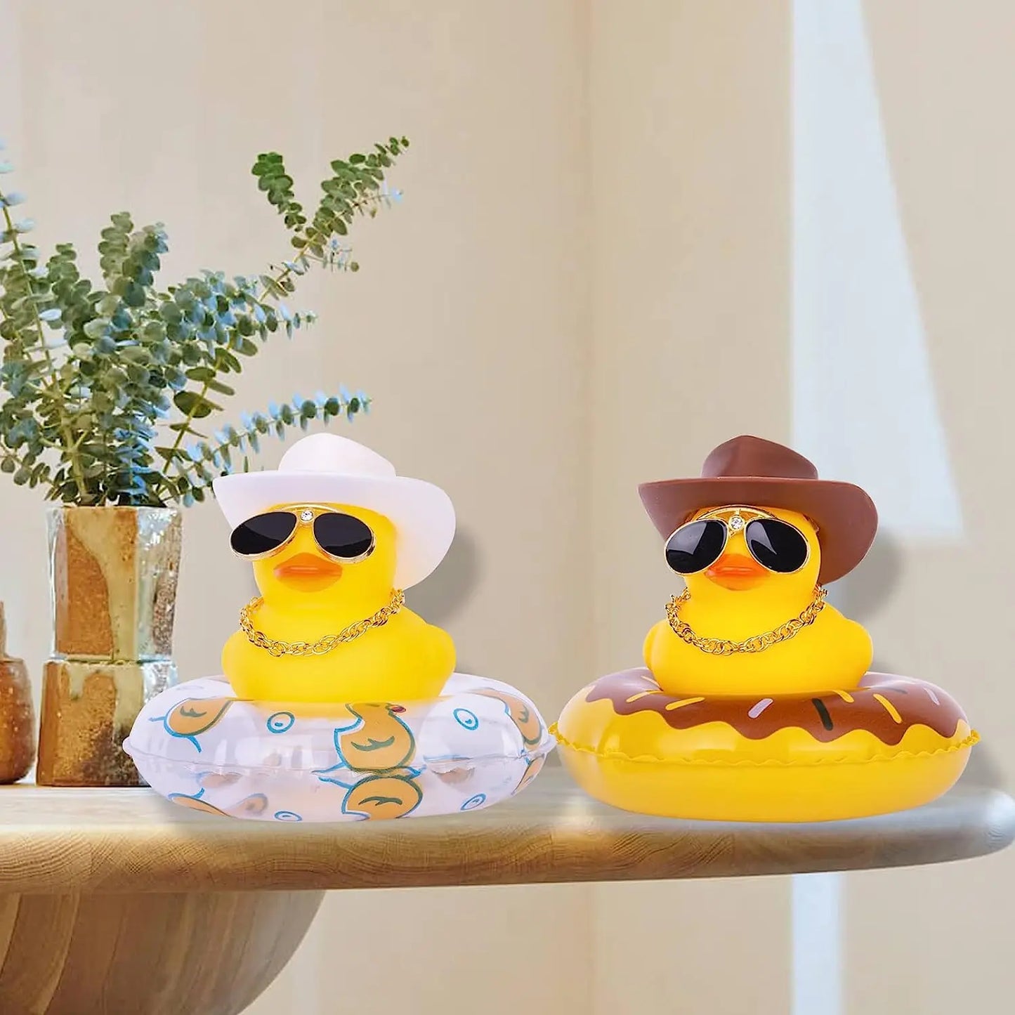 2 Set Car Duck Mini Car Dashboard Yellow Rubber Duckies Toy Jeep Duck Party Favor Car Decoration Table Ornament Car Accessory