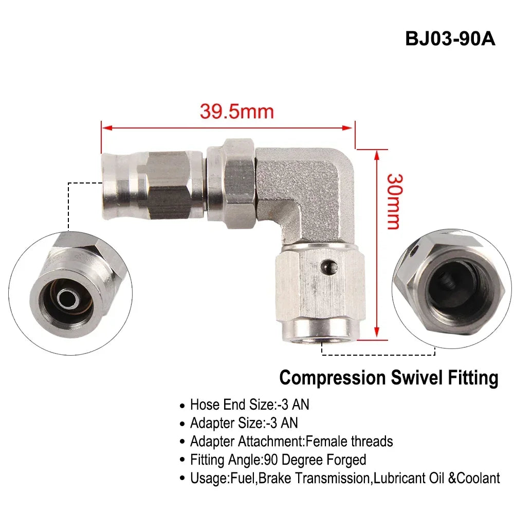 1PC Stainless Steel AN3 to AN -3 Straight Brake Swivel Hose End banjo Fitting 3/8-24