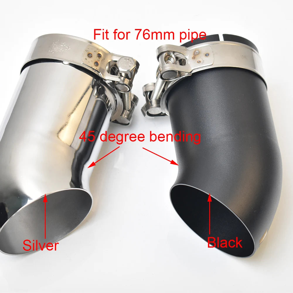 1 Piece Car Matt Black Exhaust 3 Inch Muffler End Tip Silver 45 Degree Bending for 76MM Pipe
