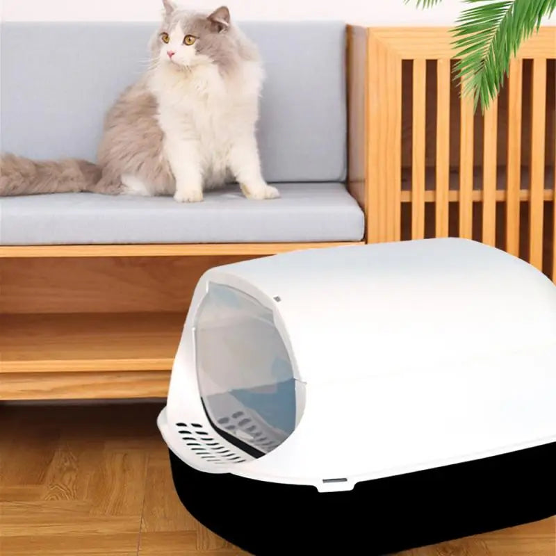 Cat Toilet With Spoon Closed Sandbox Fully Enclosed Pet Litter Box Pet Accessories Cat Excrement Basin Splash Proof Clean Basin