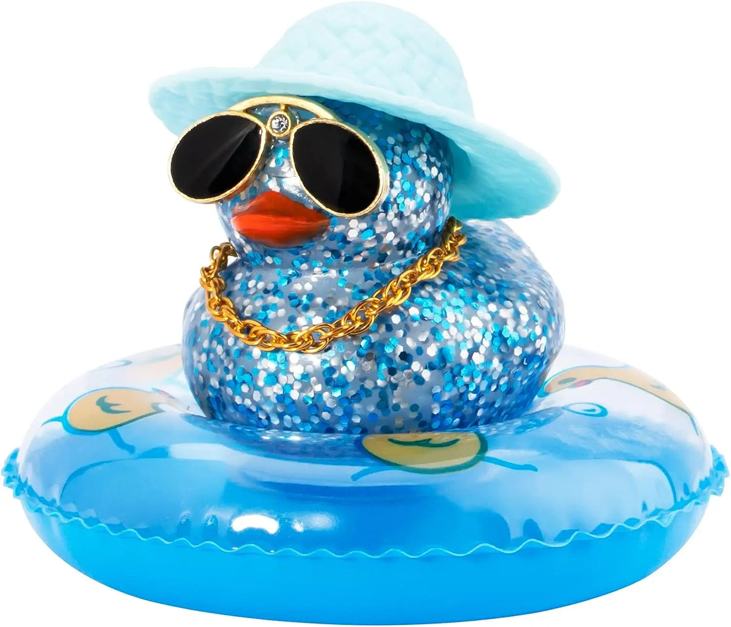 Car Duck Ornament Dashboard Decorations Rubber Duck Car for Car Dashboard Accessories with Swim Ring Sunglasses Hat and Necklace