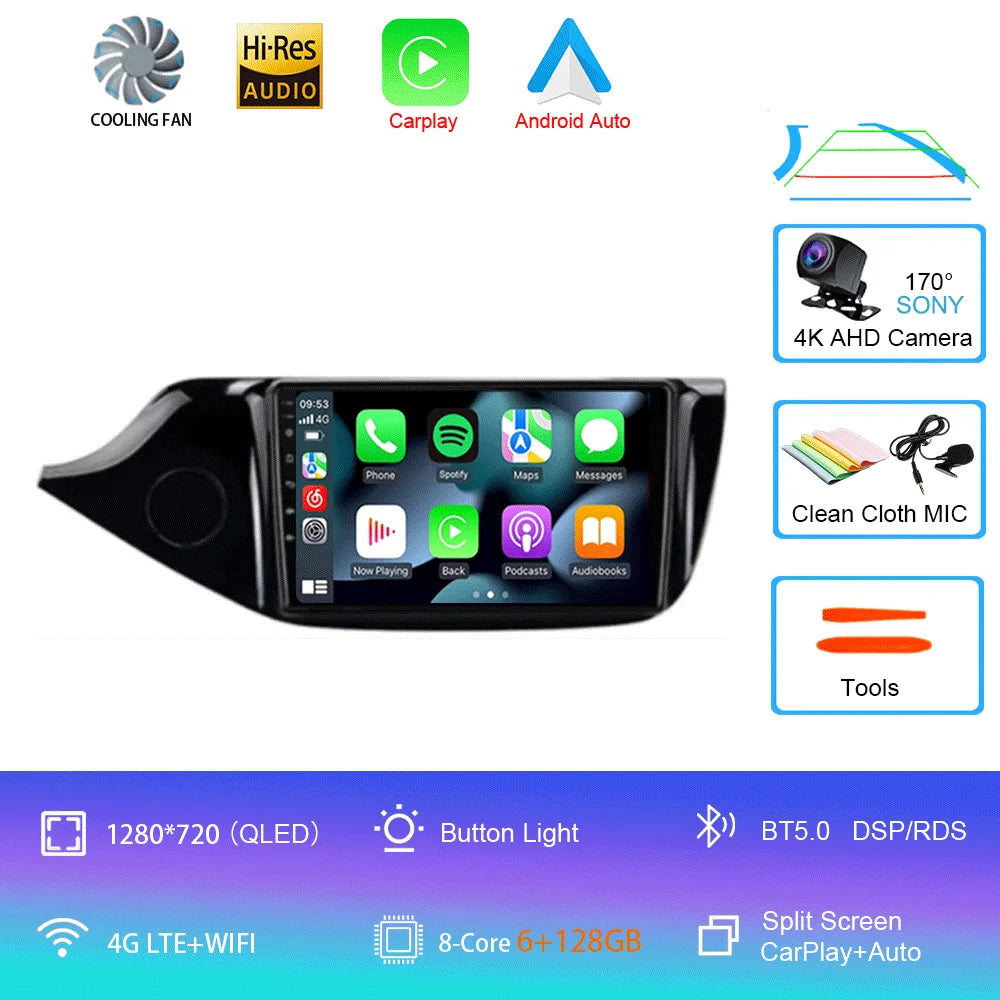 Android 14 Carplay Car Radio For Kia Ceed Cee'd 2 JD 2012-2018 Navigation GPS Multimedia Player WiFi+4G stereo BT 360 Camera DSP
